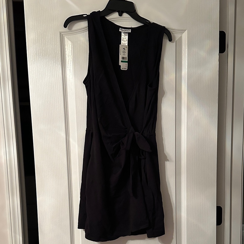Tommy Bahama Black Sleeveless Wrap Tie Mini Dress